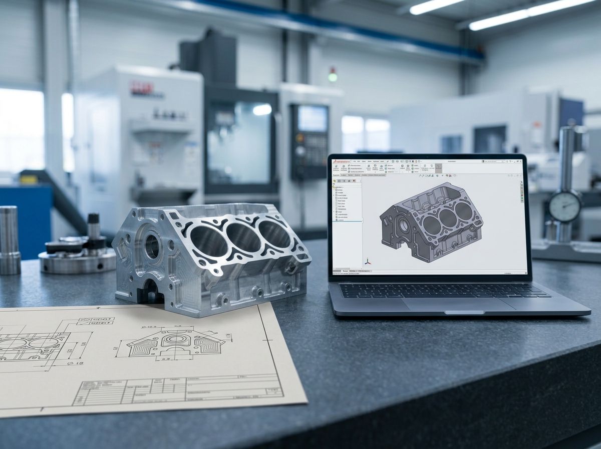 Representative drawing, CAD model, and machined component prepared for project review