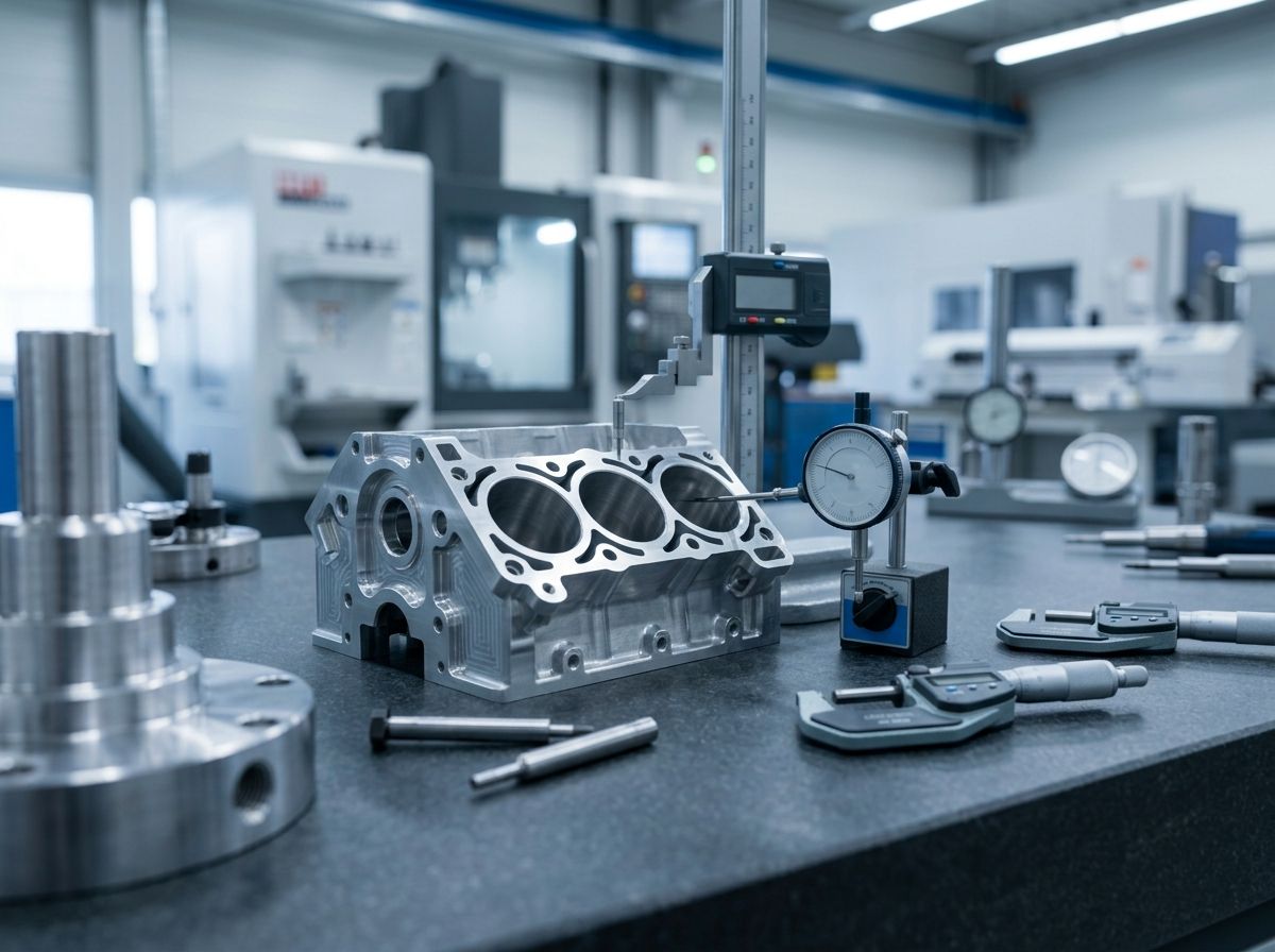 Representative inspection setup with a machined component and measuring instruments
