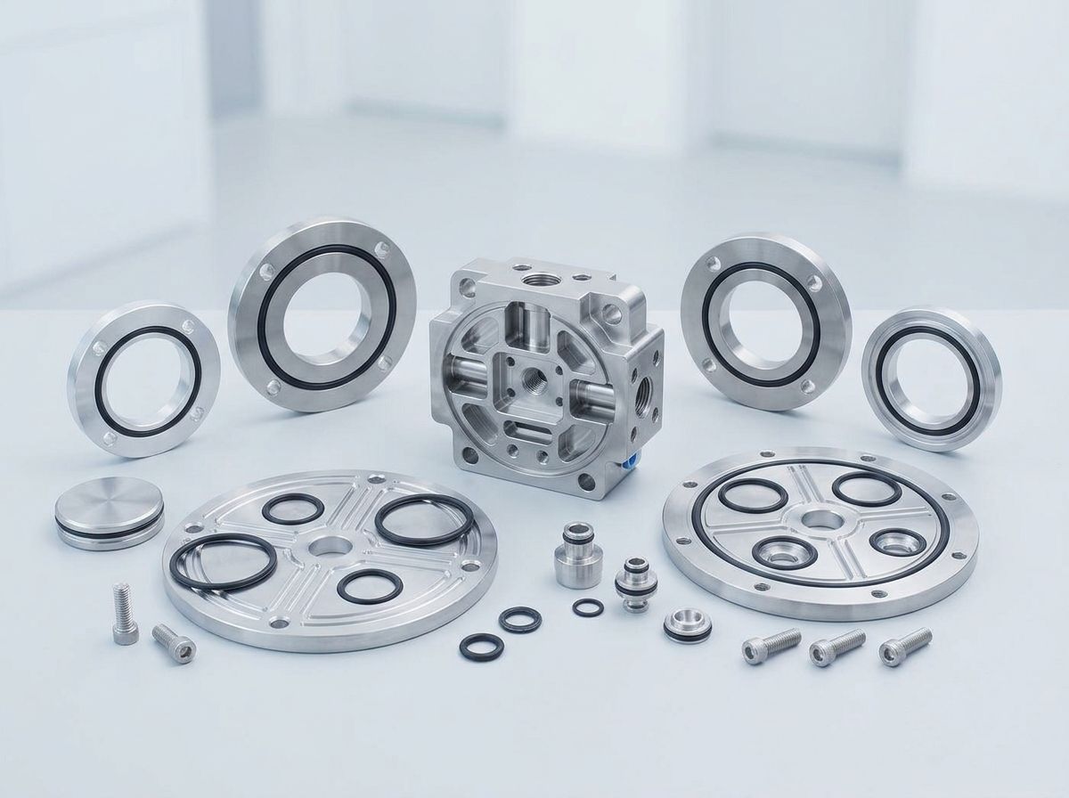 Representative flanges, housings, mating surfaces, and sealing-groove components